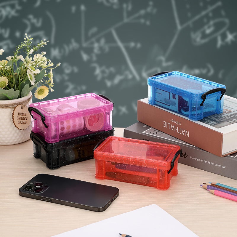 BTSKY 6 Colors Mini Small Plastic Storage Box with Locking Lid Clear Plastic Organizer and Assorted Color Boxes Hold Crafts, Stationery, Jewelry, Sewing and More in Office or Home Supplies - Image 4